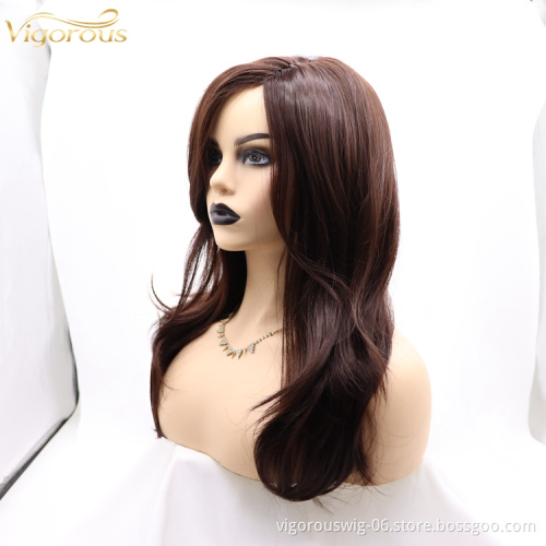 Cheap high quality long regular wave blown wholesale heat resistant for black women synthetic wig none lace